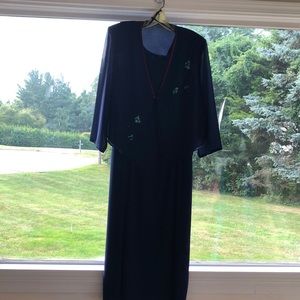 Blue 2pc Jacket and full length sleeveless dress.